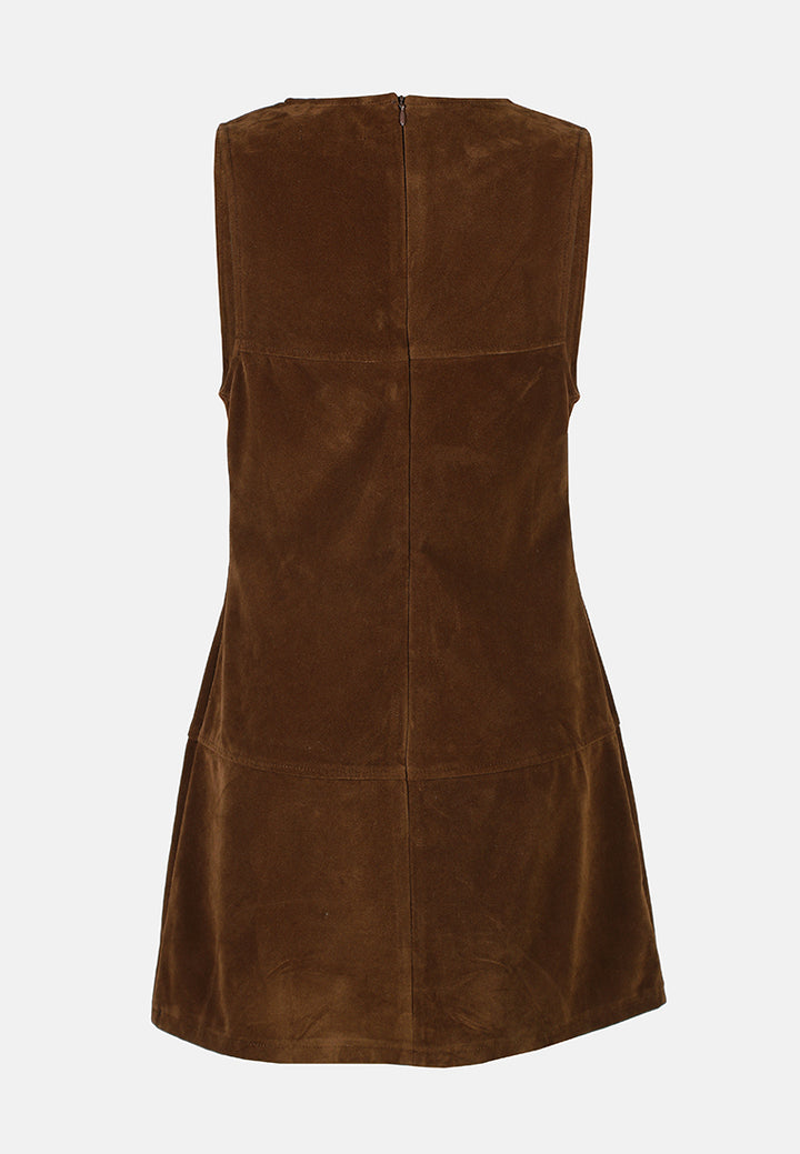 structured seam detail sleeveless shift dress by ruw#color_tan