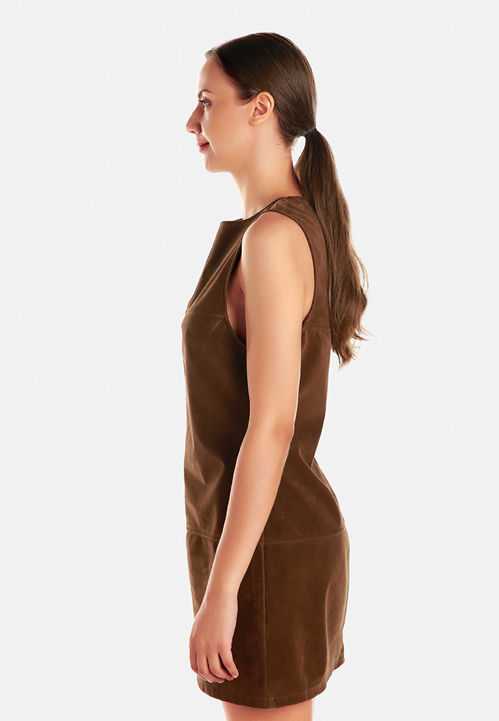 structured seam detail sleeveless shift dress by ruw#color_tan