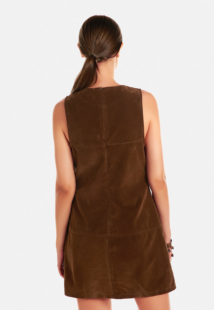 structured seam detail sleeveless shift dress by ruw#color_tan