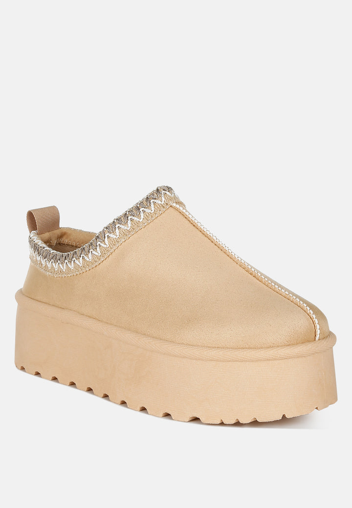 embroidered platform fur classic slip-on by ruw#color_beige