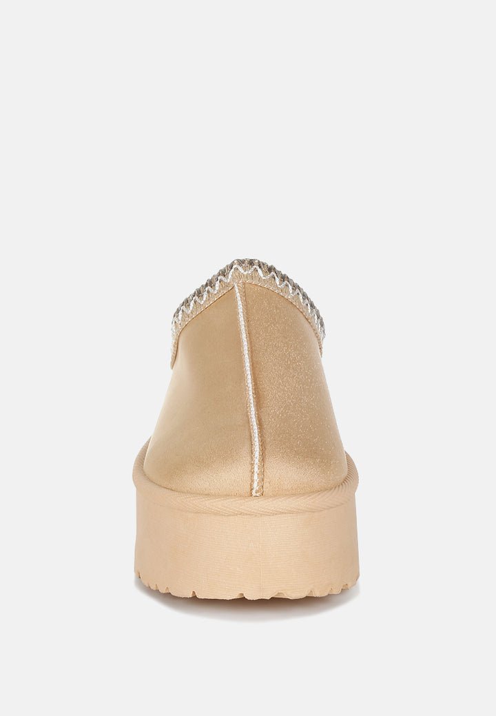 embroidered platform fur classic slip-on by ruw#color_beige