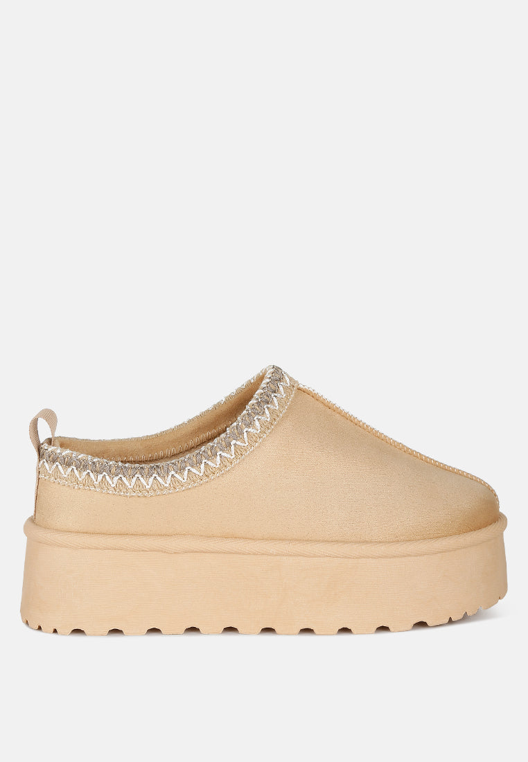 embroidered platform fur classic slip-on by ruw#color_beige