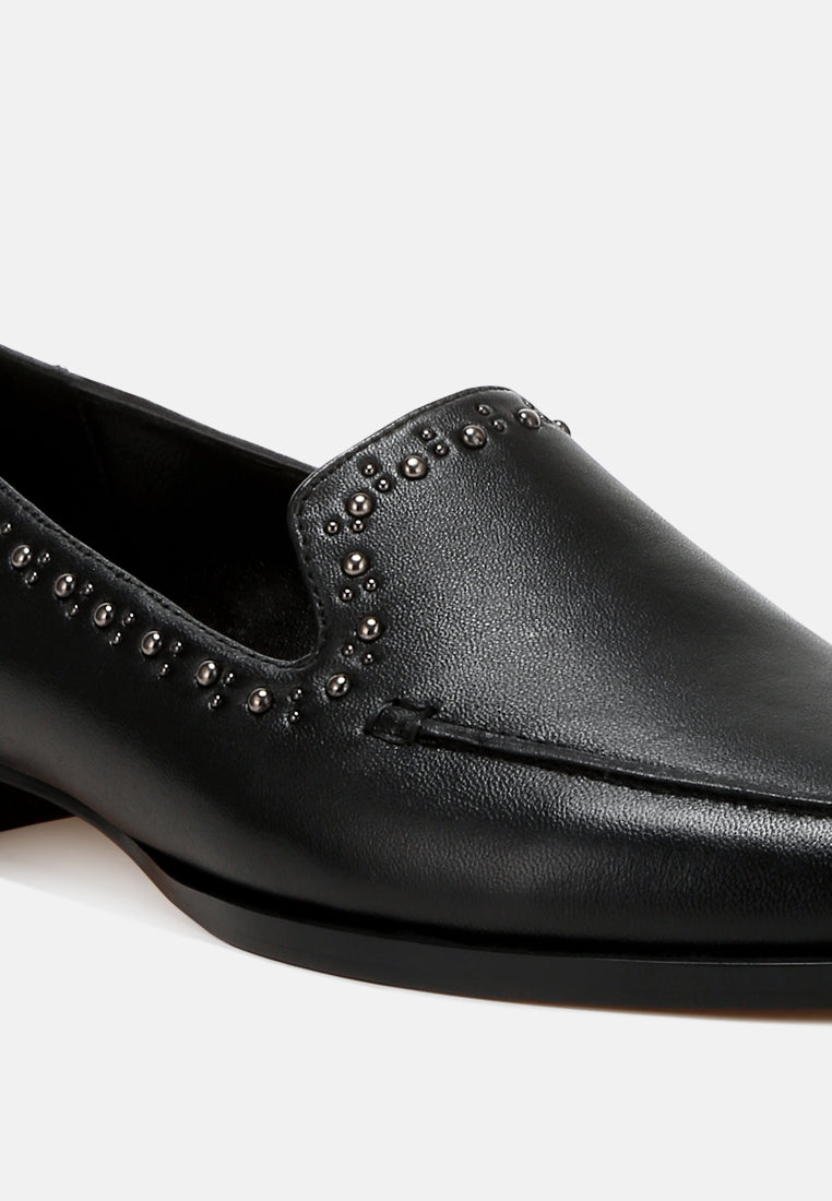 studs embellished leather loafers by ruw#color_black