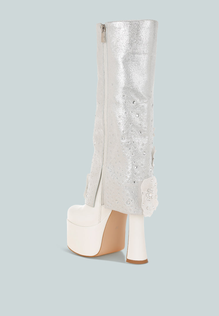 sundra floral applique platform heeled boots#color_white