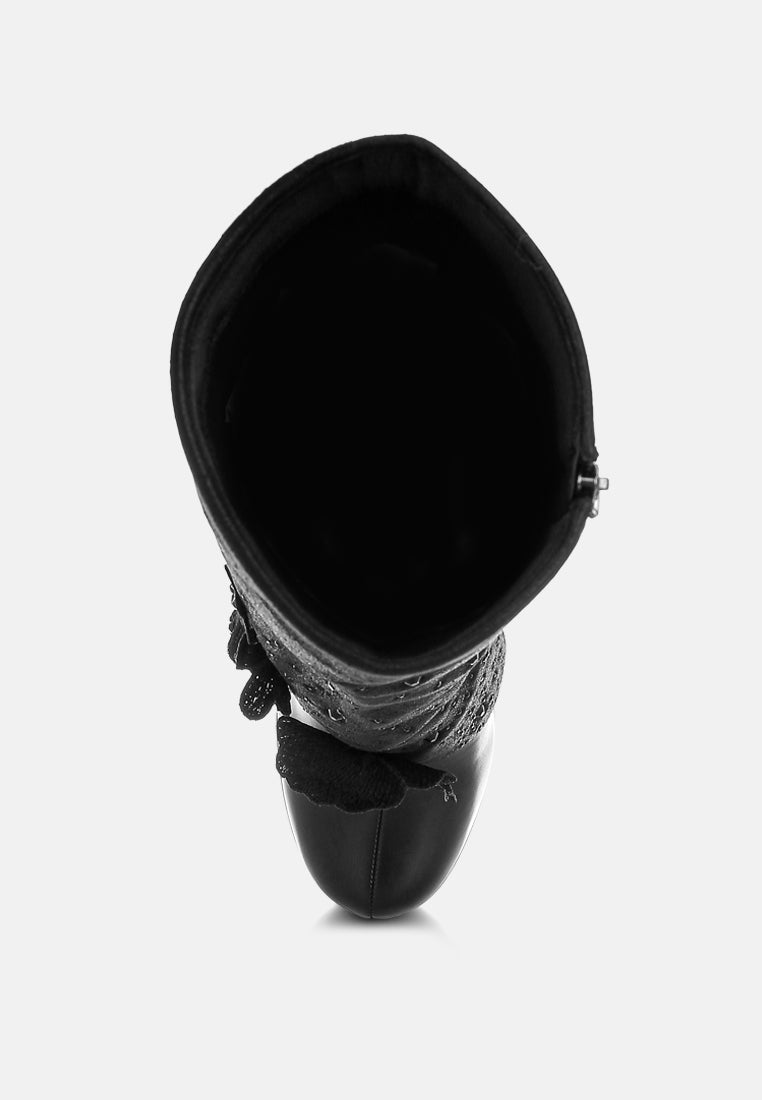 sundra floral applique platform heeled boots#color_black