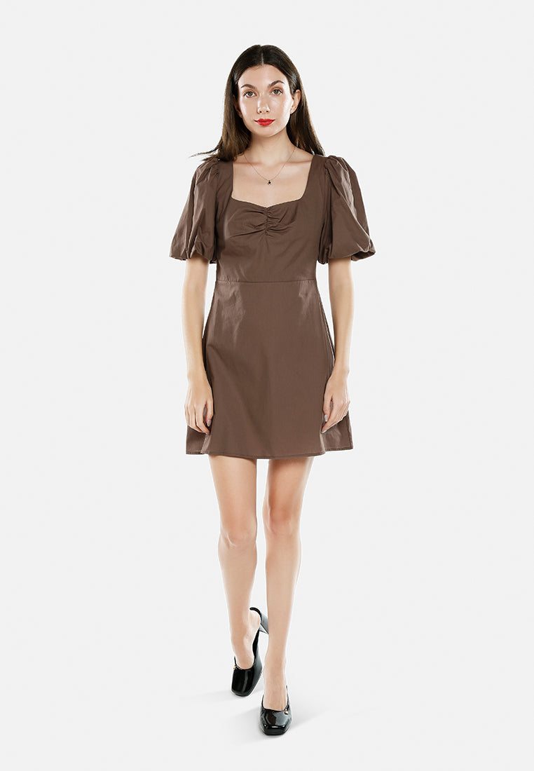 sweetheart neck a-line dress by ruw#color_brown