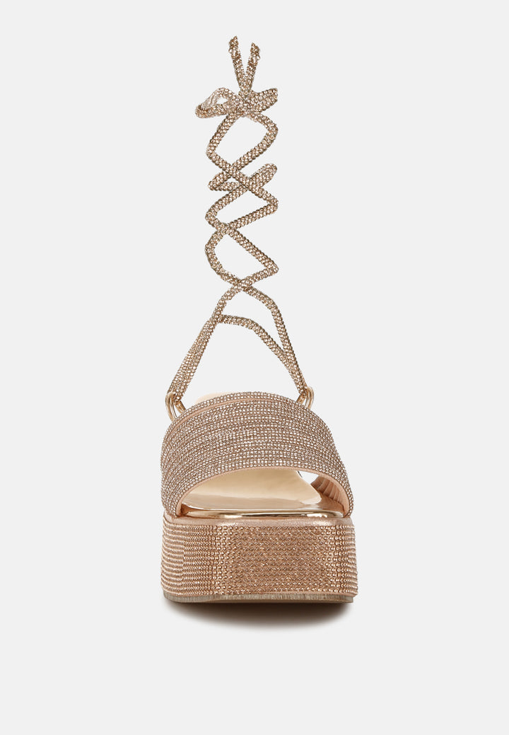 rhinestone embellished lace-up sandals by ruw#color_rose-gold