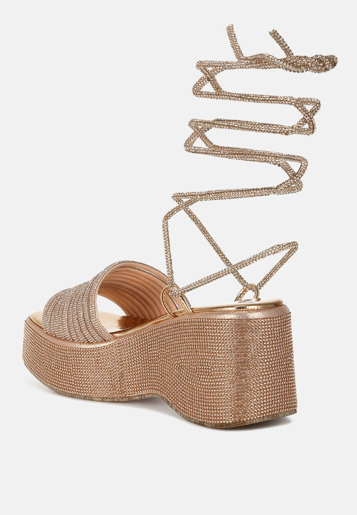 rhinestone embellished lace-up sandals by ruw#color_rose-gold