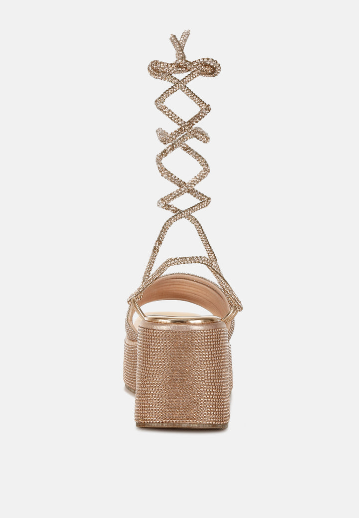 rhinestone embellished lace-up sandals by ruw#color_rose-gold