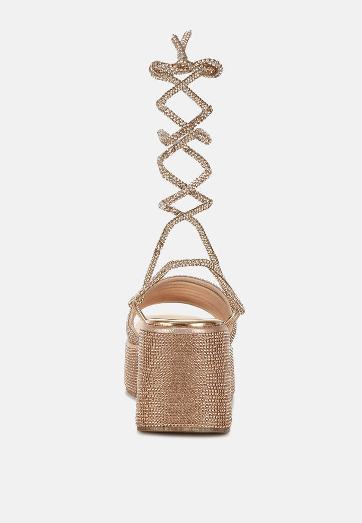 rhinestone embellished lace-up sandals by ruw#color_rose-gold