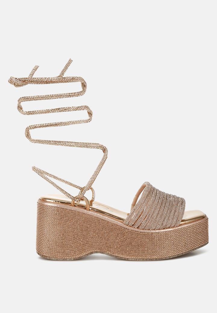 rhinestone embellished lace-up sandals by ruw#color_rose-gold