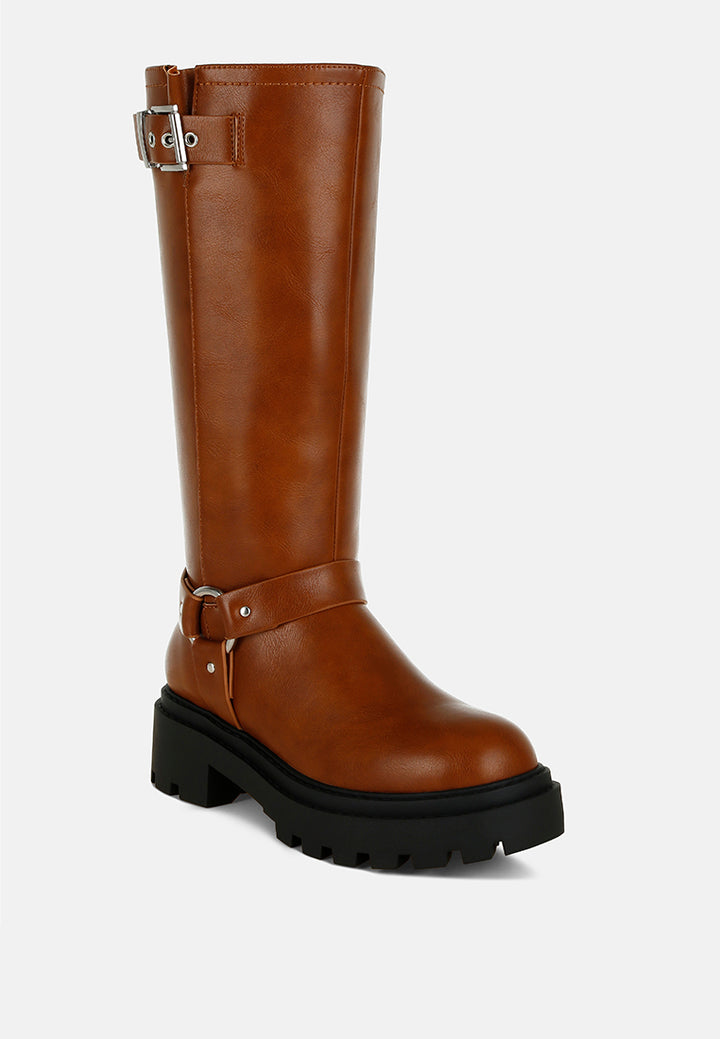 harnes detail long boots by ruw#color_tan