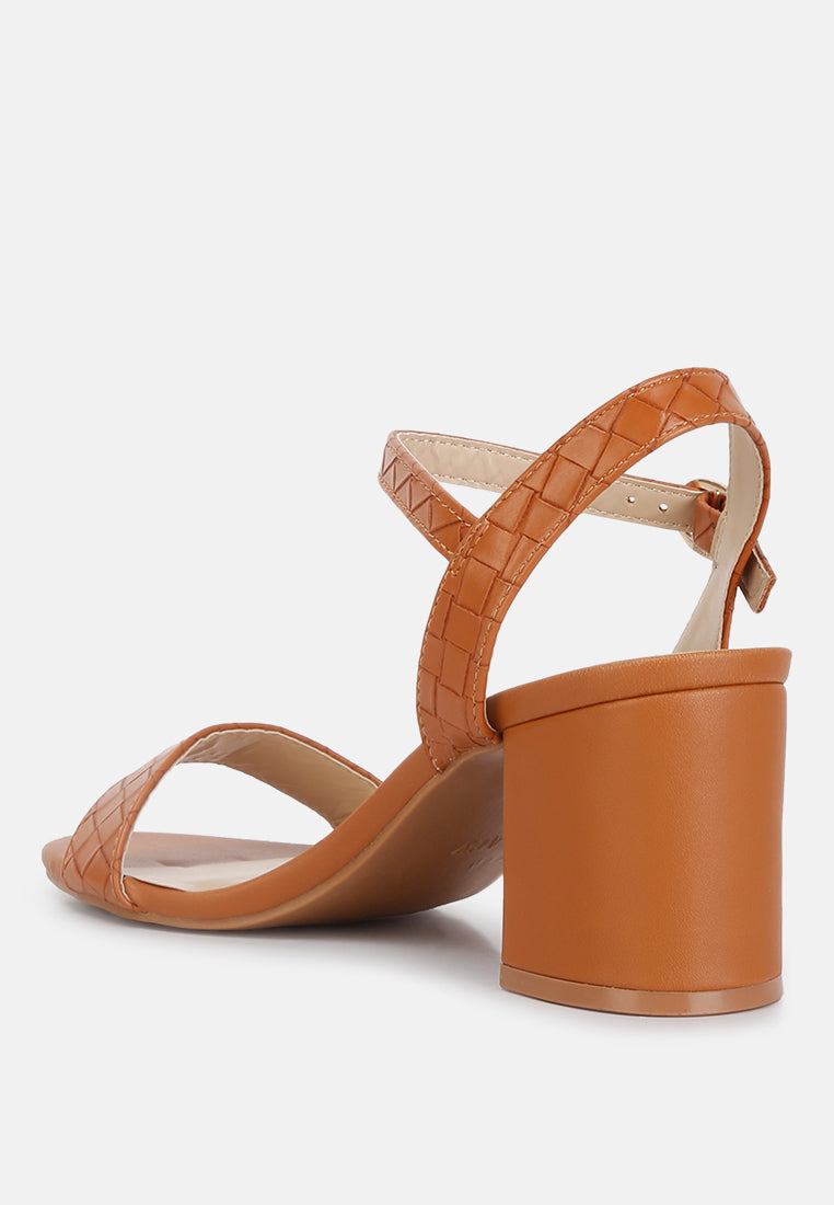 poiret woven strap block heel sandals#color_tan