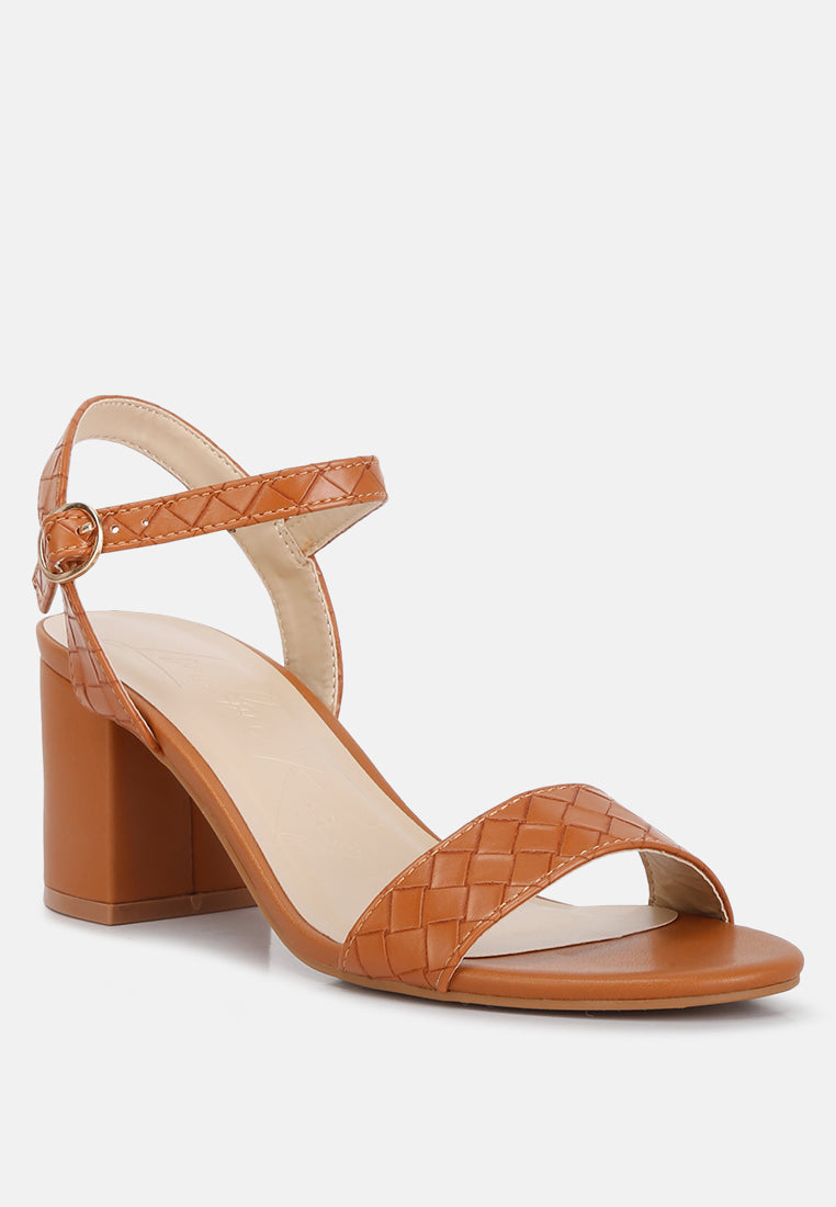 poiret woven strap block heel sandals#color_tan