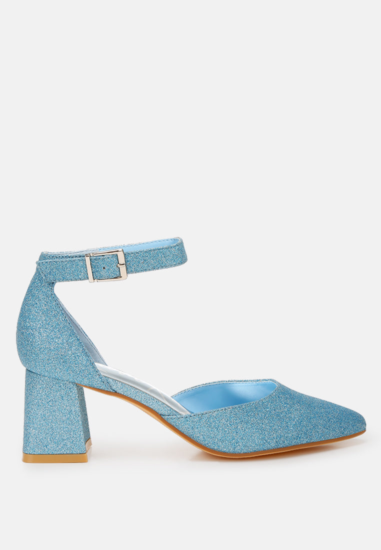 taznia glitter block heel sandals#color_blue