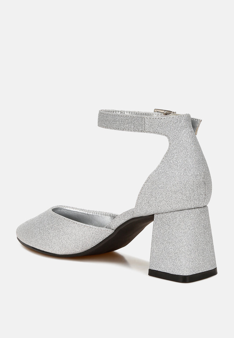 taznia glitter block heel sandals#color_silver