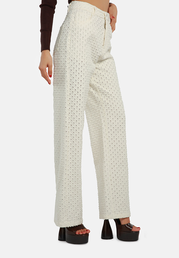 textured high waist pants#color_white