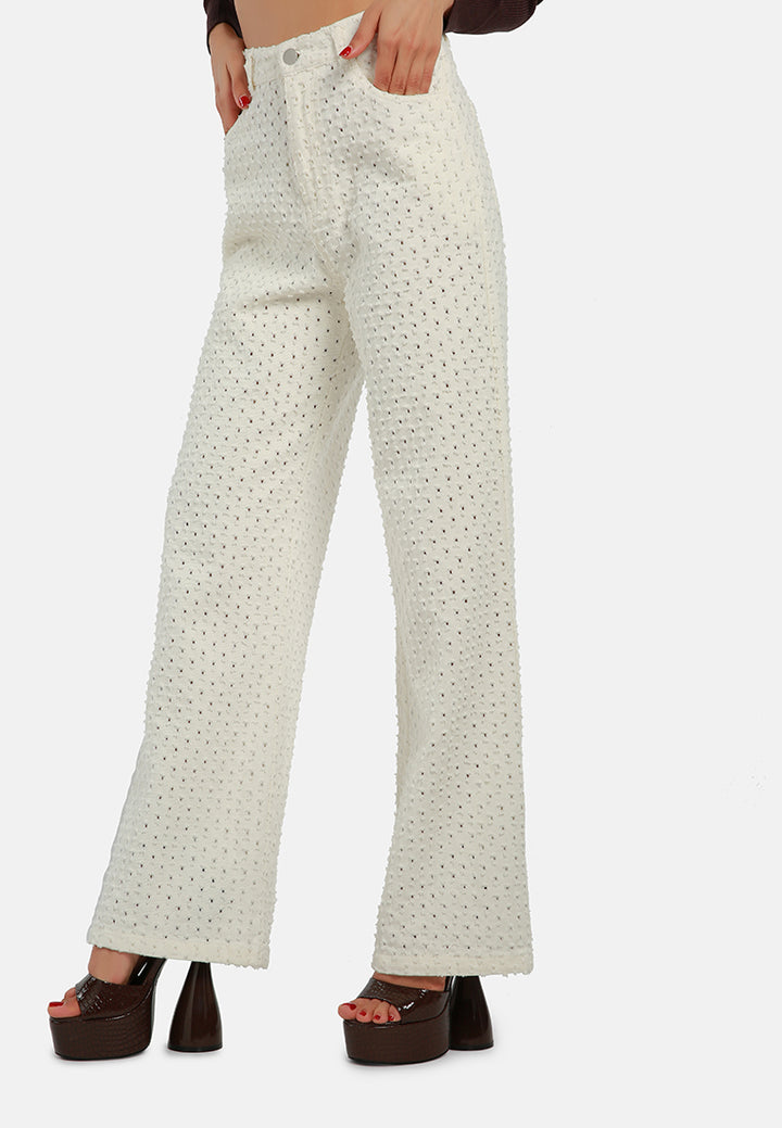 textured high waist pants#color_white