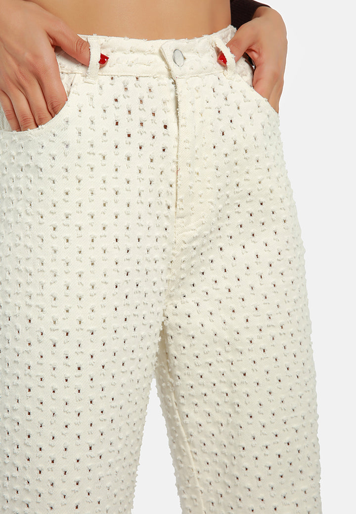 textured high waist pants#color_white