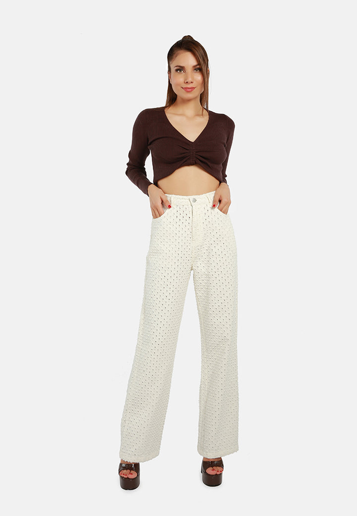 textured high waist pants#color_white