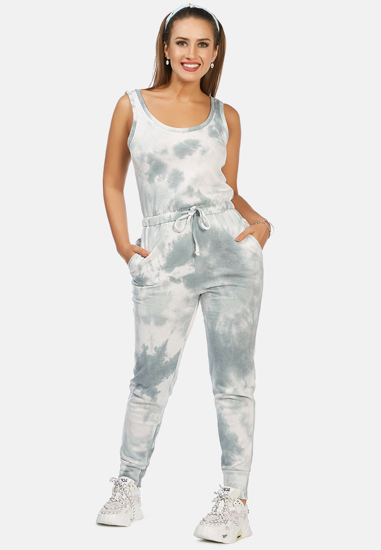 tie dye casual loungewear jumpsuit#color_sage-mint