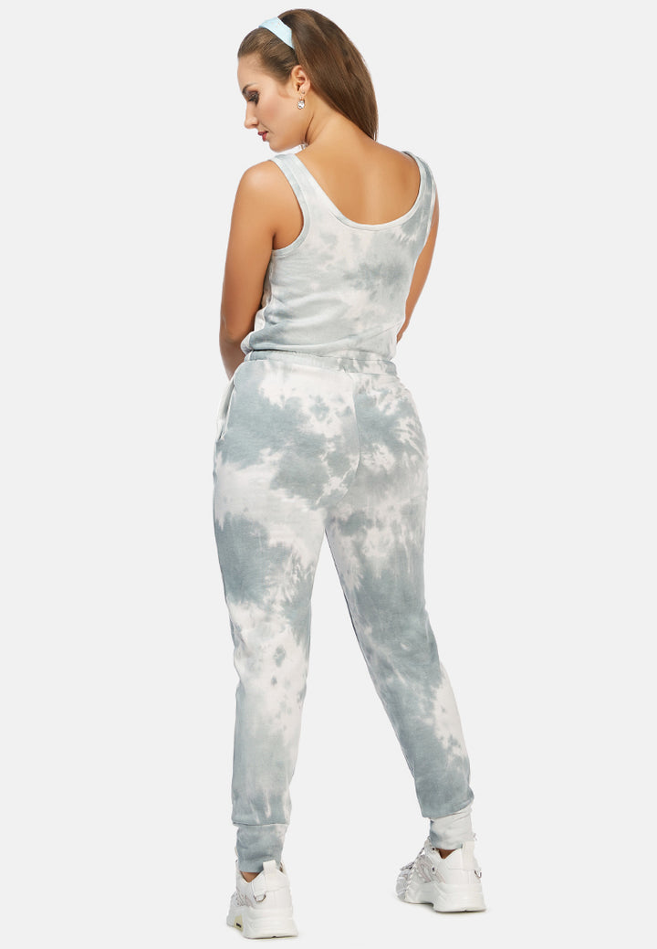 tie dye casual loungewear jumpsuit#color_sage-mint