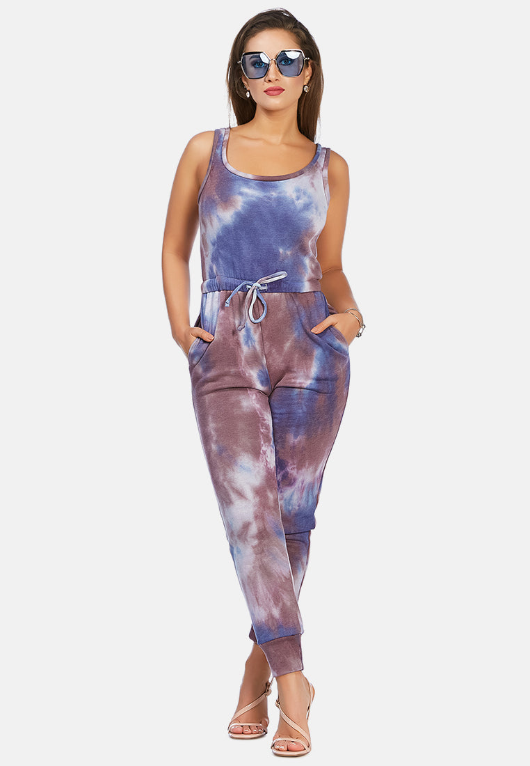 tie dye casual loungewear jumpsuit#color_blue