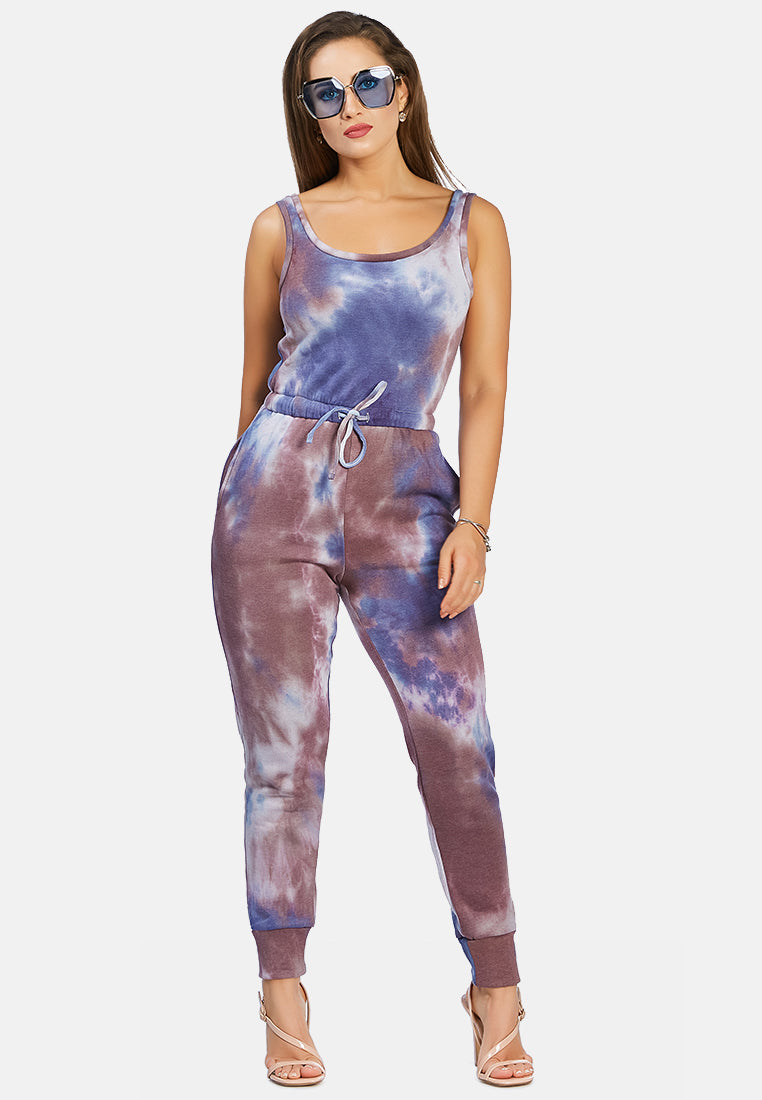 tie dye casual loungewear jumpsuit#color_blue