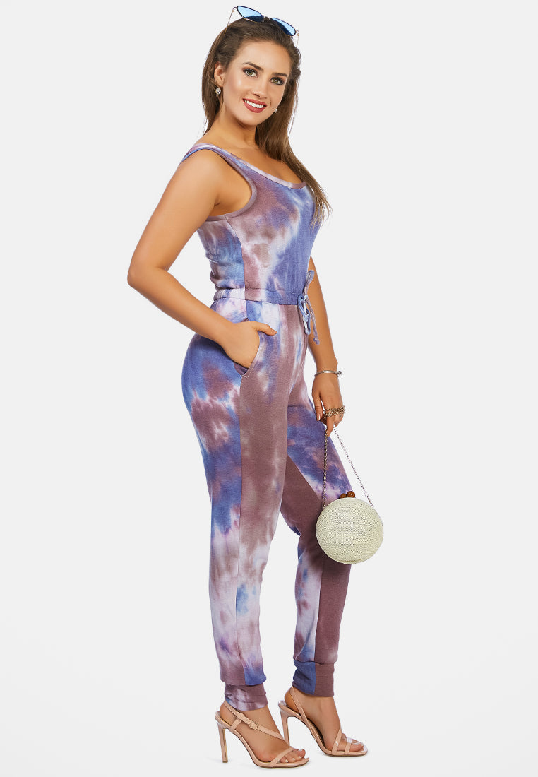 tie dye casual loungewear jumpsuit#color_blue