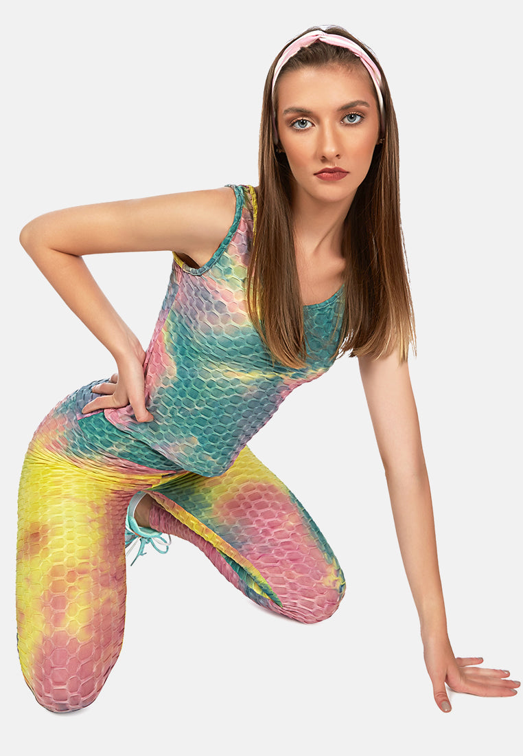 tie dye fitness yoga co-ord set#color_green-yellow-red