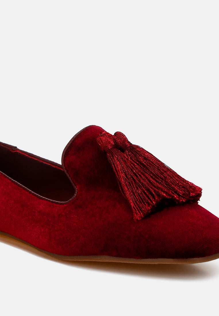 iconic tassel detail velvet loafers by ruw#color_burgundy