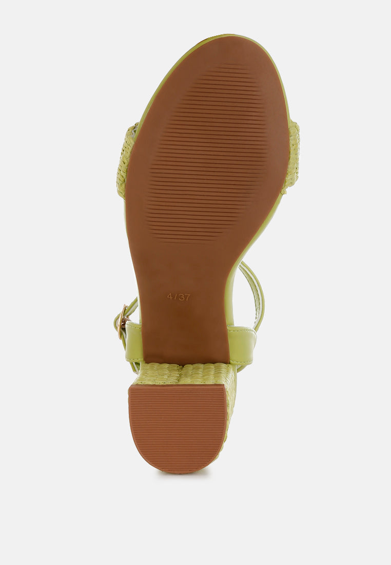 raffia pin buckle block heels by mode#color_green