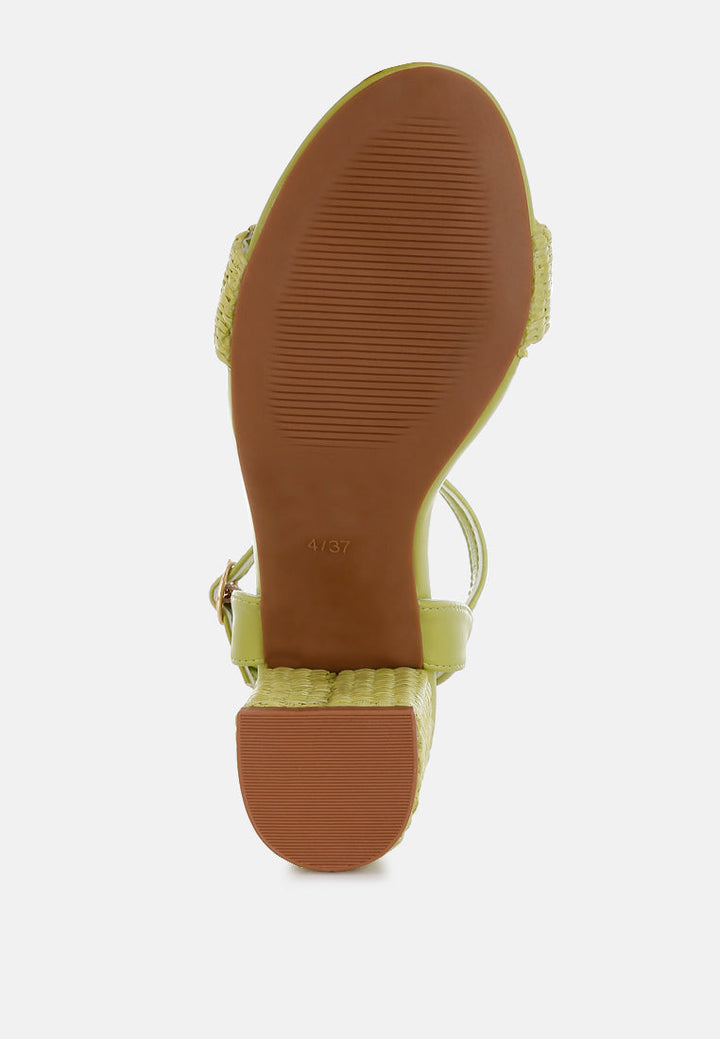 raffia pin buckle block heels by mode#color_green