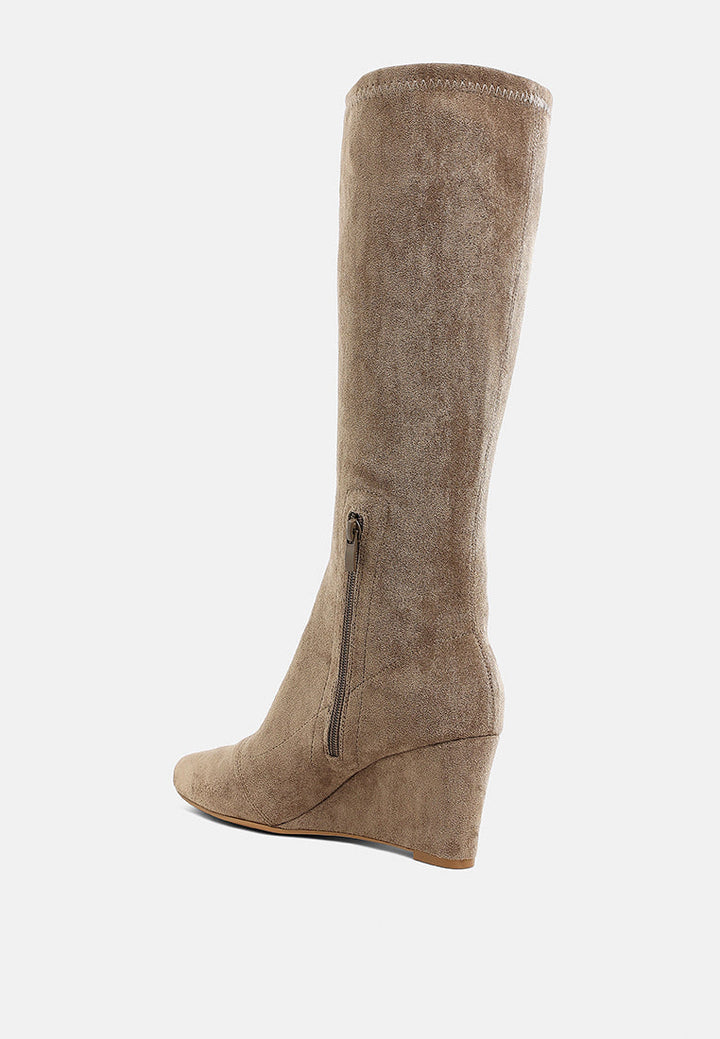 microfiber wedge heel boots by ruw#color_taupe