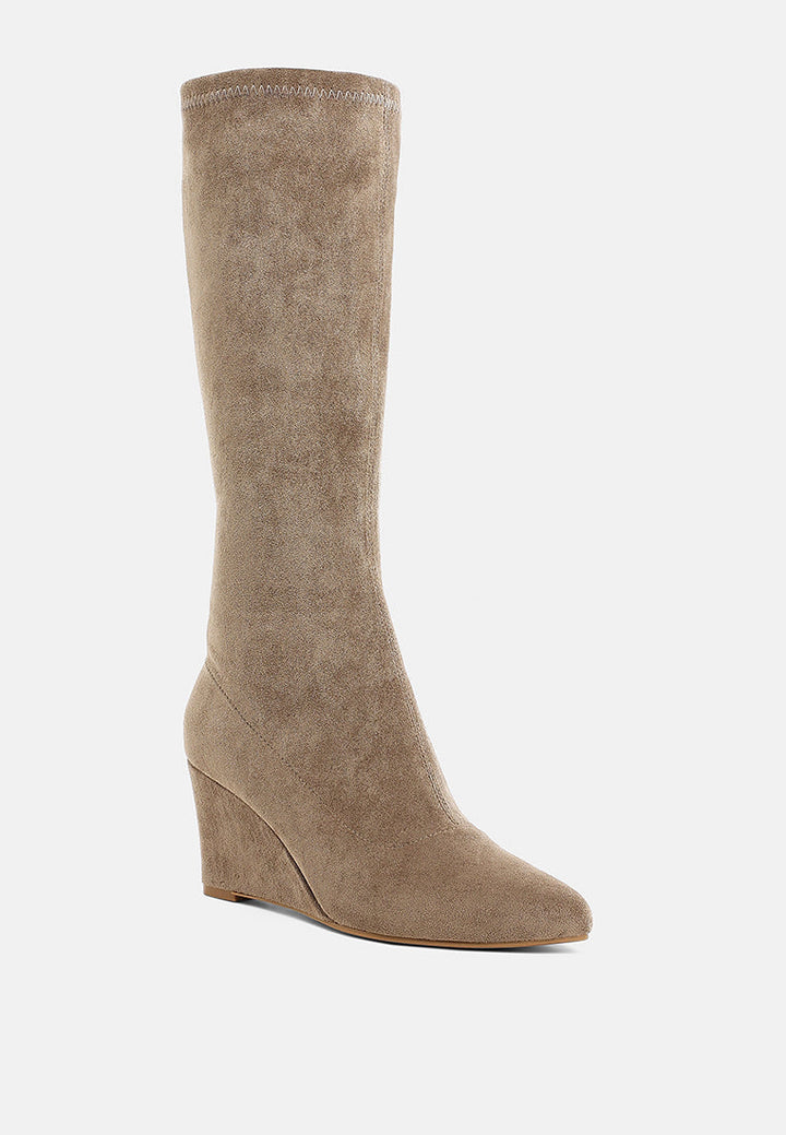 microfiber wedge heel boots by ruw#color_taupe