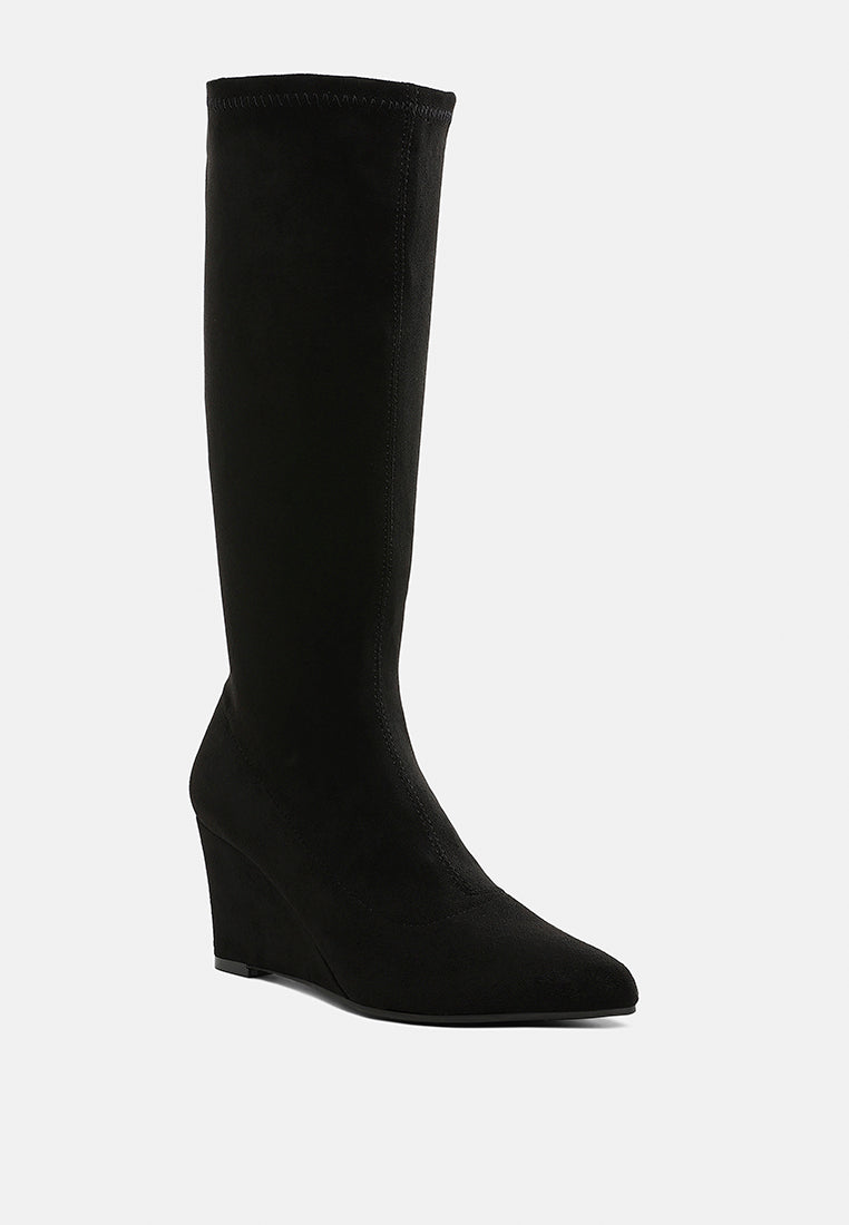 microfiber wedge heel boots by ruw#color_black