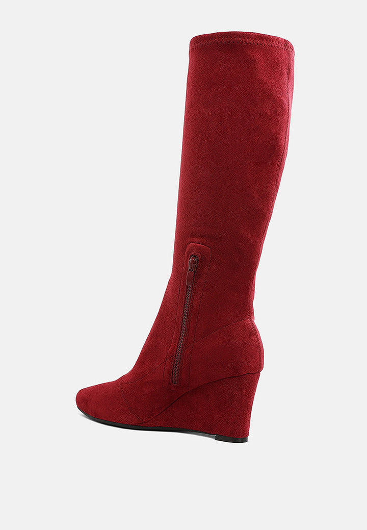 microfiber wedge heel boots by ruw#color_dark-red