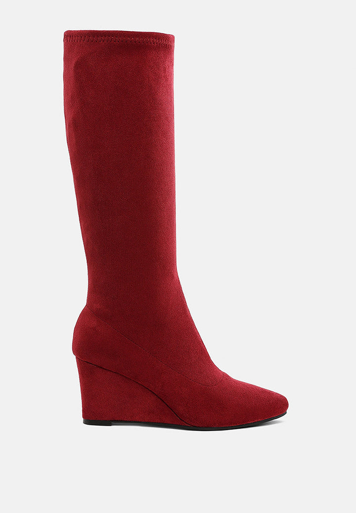 microfiber wedge heel boots by ruw#color_dark-red