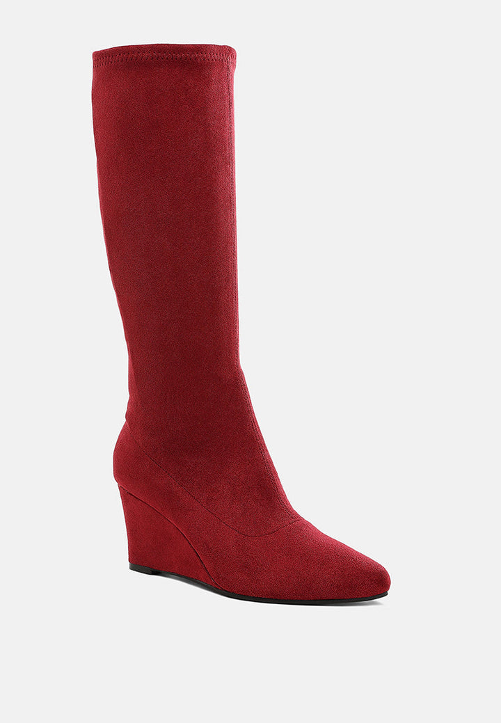 microfiber wedge heel boots by ruw#color_dark-red