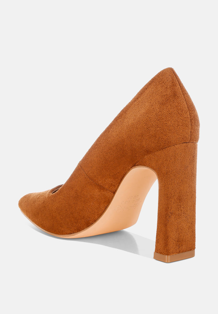uboa slim block heel pumps#color_tan