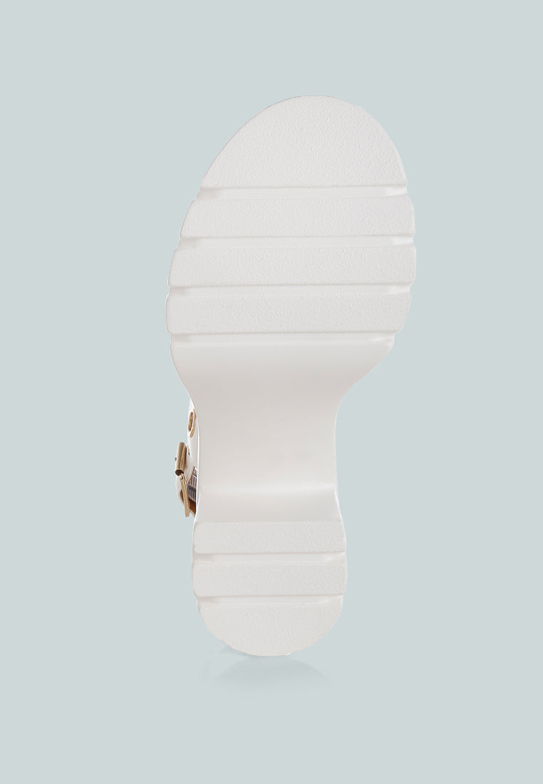 eyelet detail platform heel sandals by mode#color_white