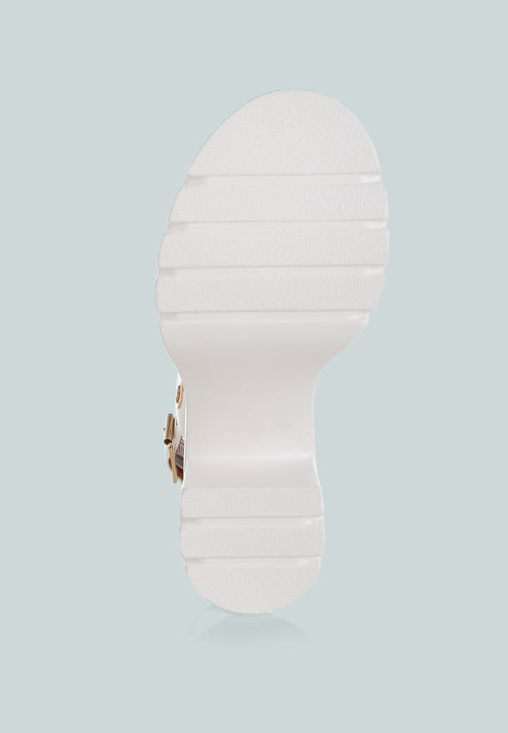 eyelet detail platform heel sandals by mode#color_white