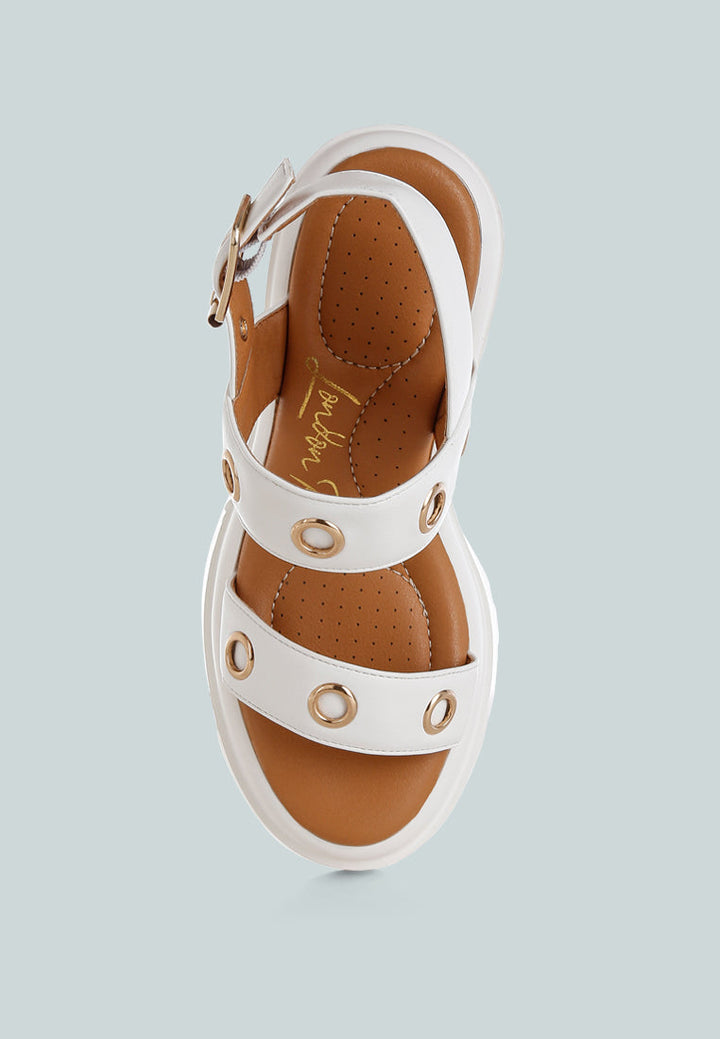 eyelet detail platform heel sandals by mode#color_white