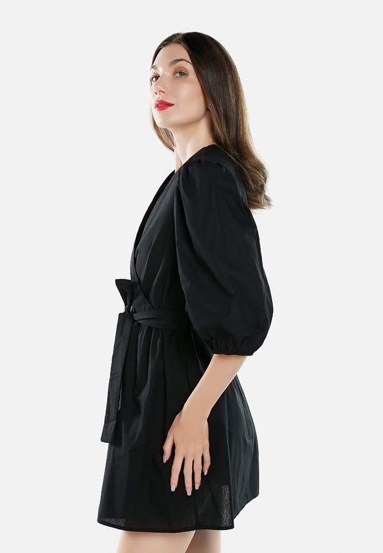 v-neck belt dress by ruw#color_black