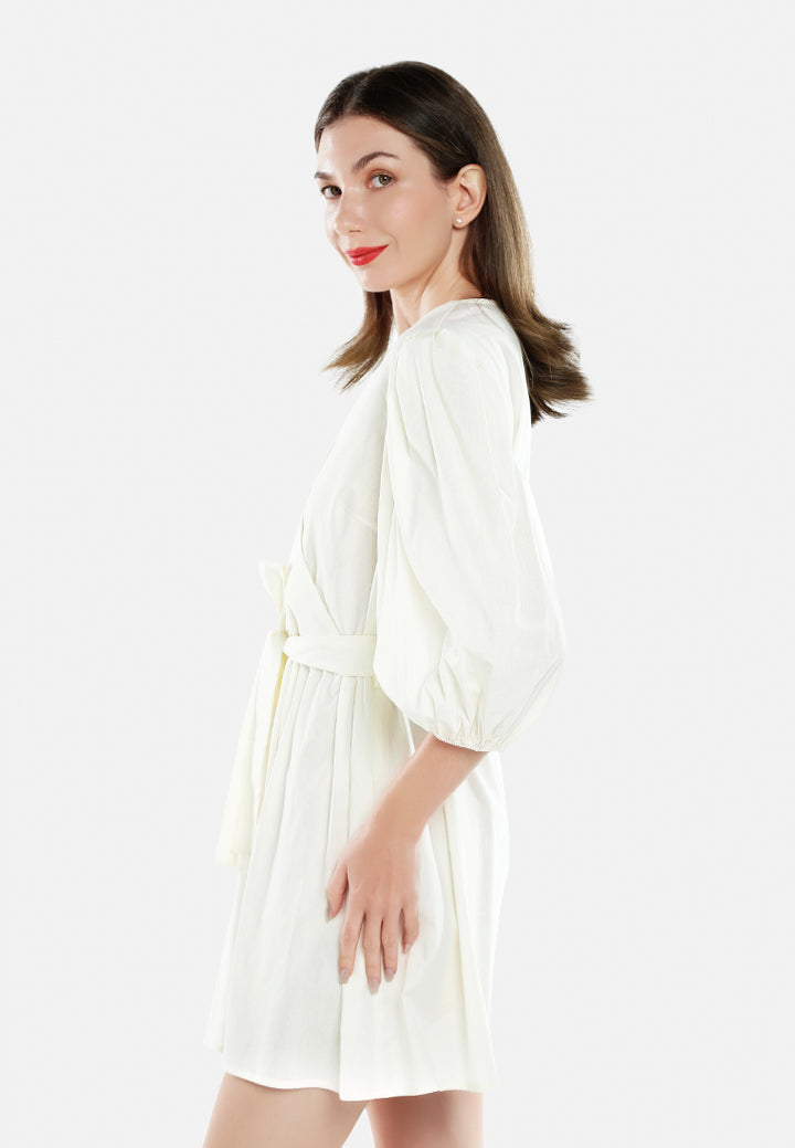 v-neck belt dress by ruw#color_off-white