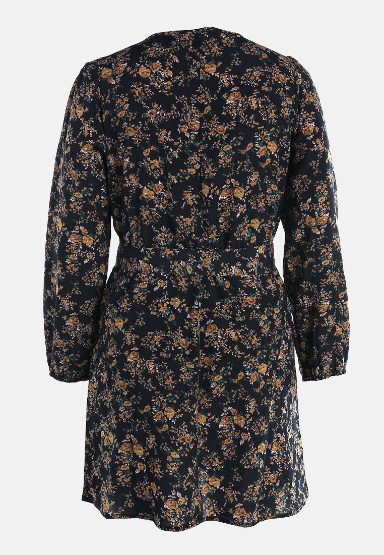 floral belted mini dress by ruw#color_navy