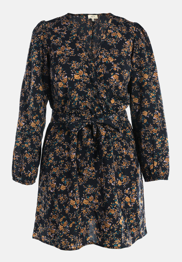 floral belted mini dress by ruw#color_navy