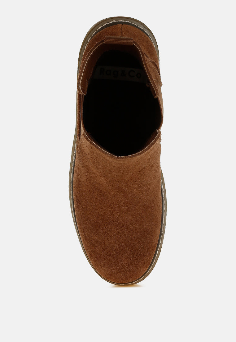 suede chunky chelsea boots by ruw#color_brown