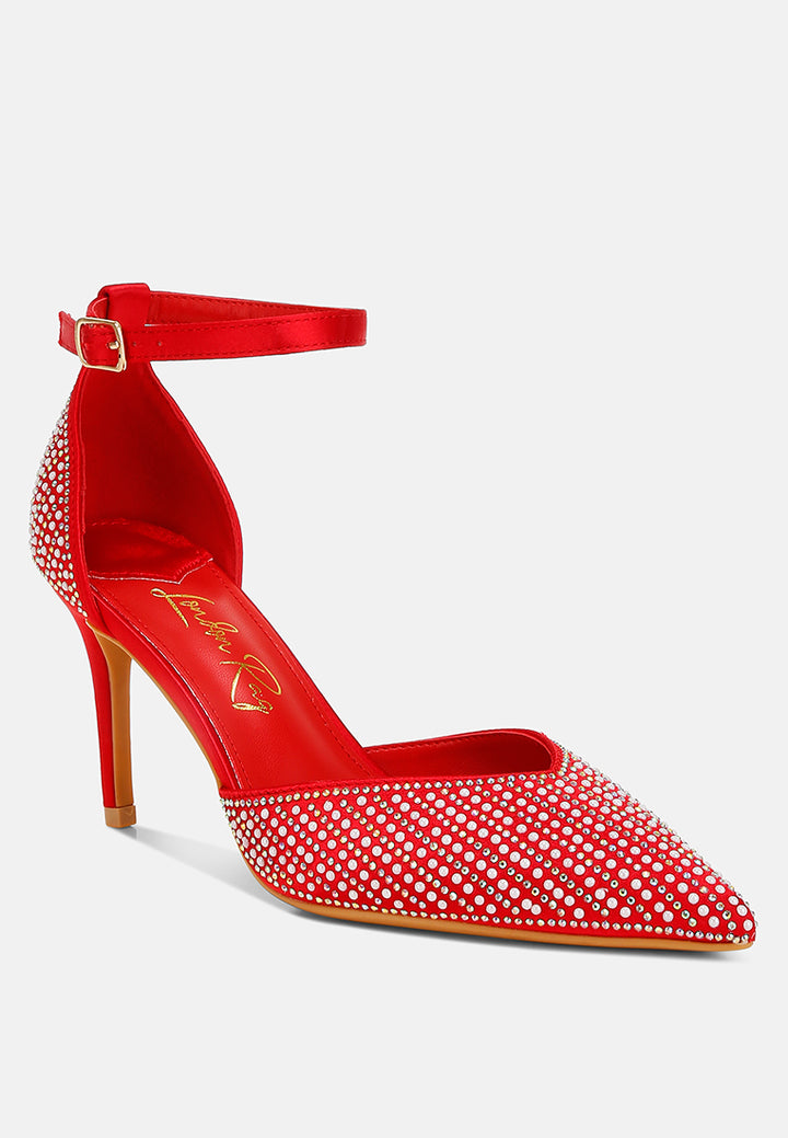 pearls & sequins embellished stiletto sandals by ruw#color_red
