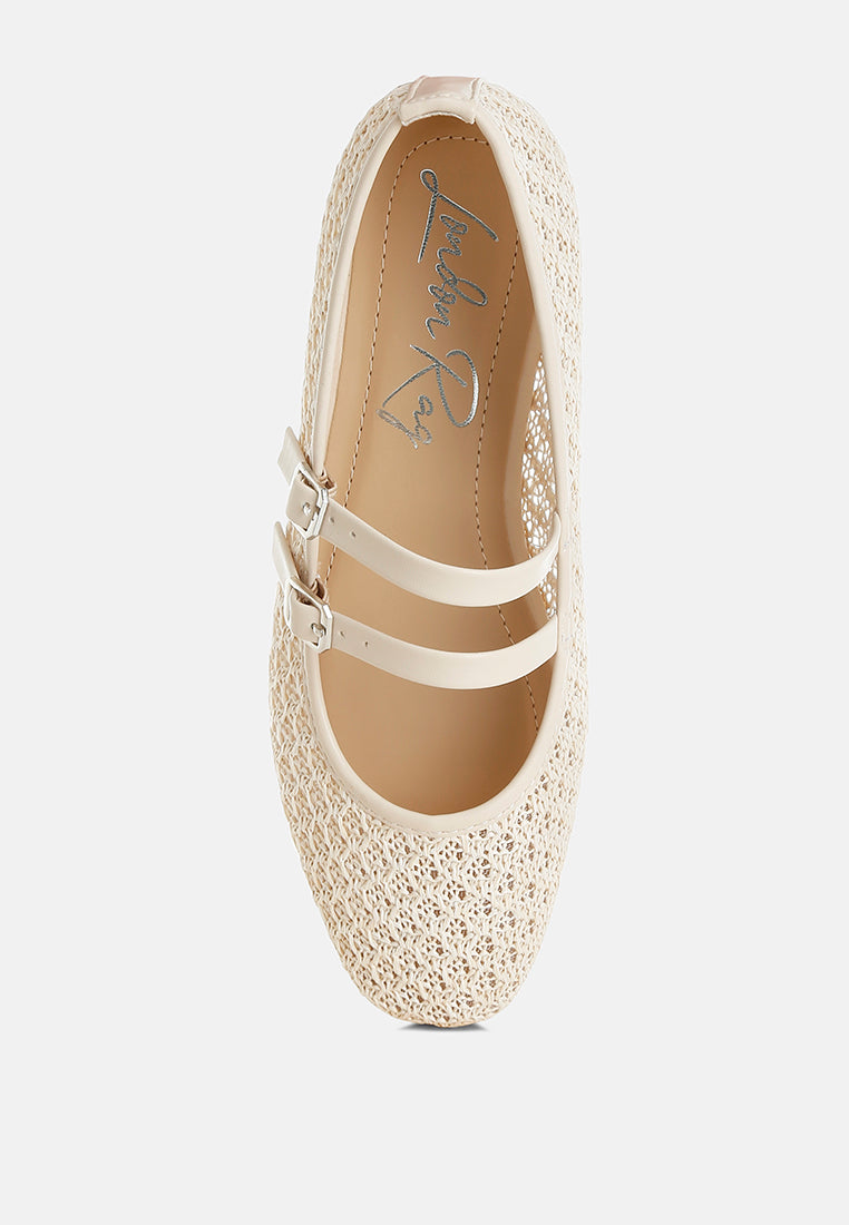 warena pin buckle strapped ballerinas#color_beige